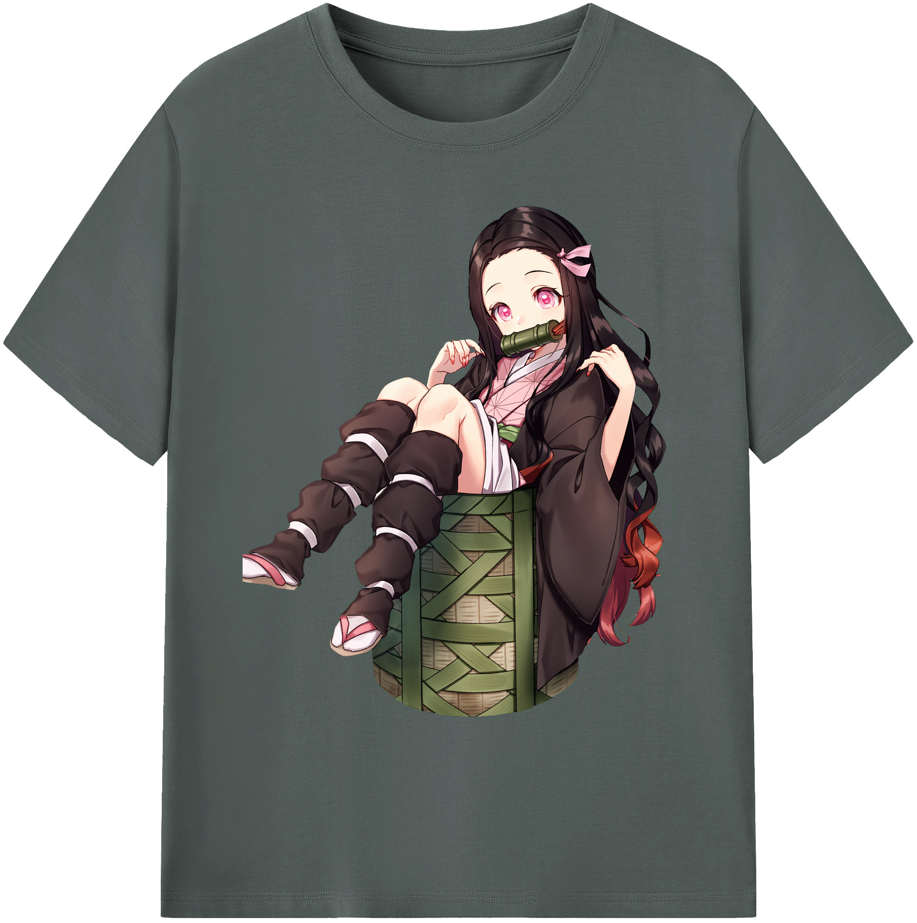 （画像用） 鬼滅の刃（きめつのやいば）竈門 禰󠄀豆子／かまど ねずこ Kamado Nezuko 綿100％ メンズ半袖Tシャツ｜肌触りやわらか＆通気性